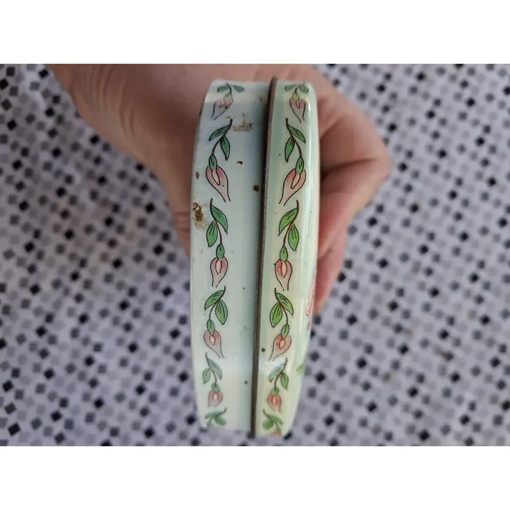 Vintage Heart-Shaped Butterfly Tin – Floral Design – Gold Interior